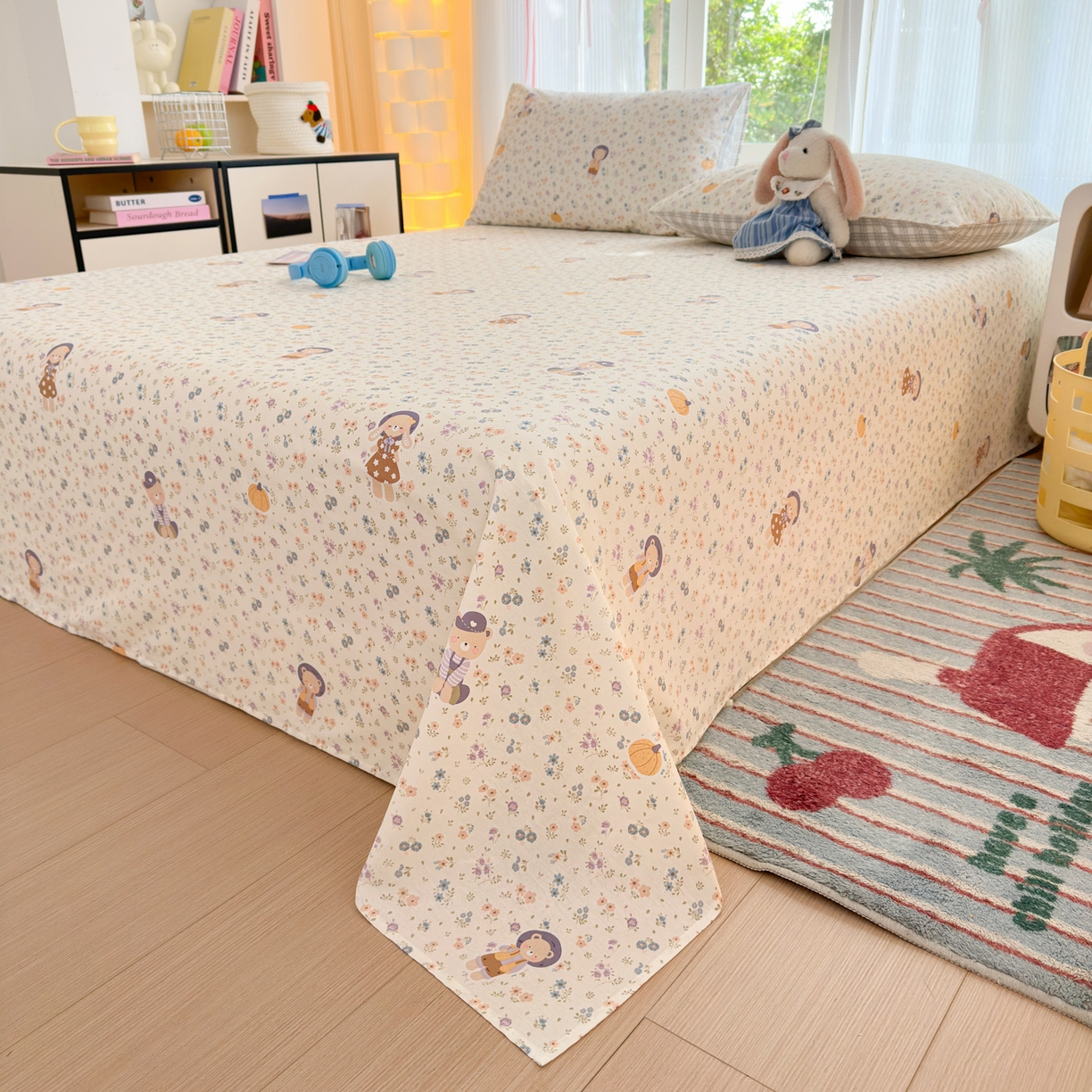 91家纺网 家纺一手货源 找家纺 清雅福 2025新款全棉柔软印花系列单床单 碎花兔熊