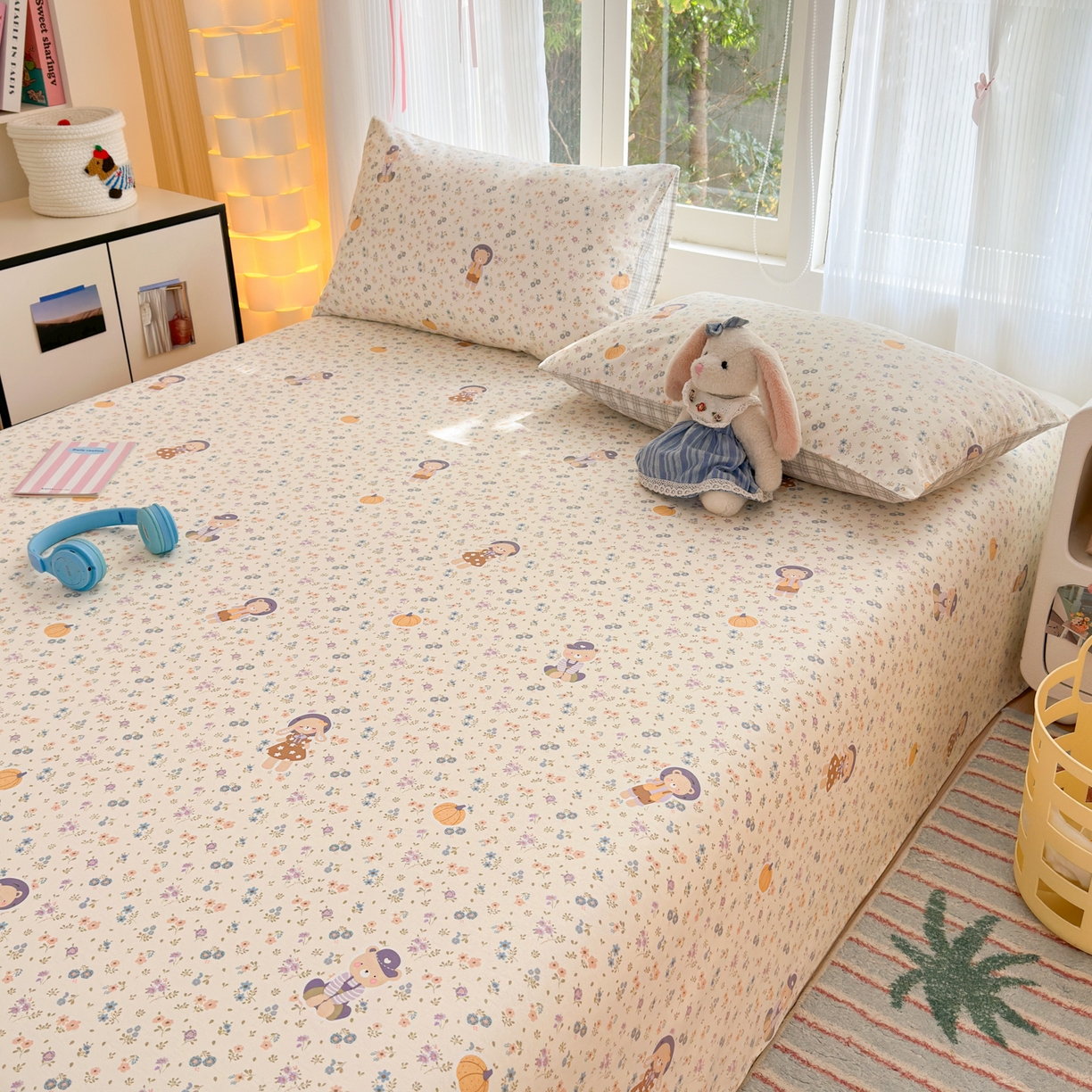 91家纺网 家纺一手货源 找家纺 清雅福 2025新款全棉柔软印花系列单床单 碎花兔熊