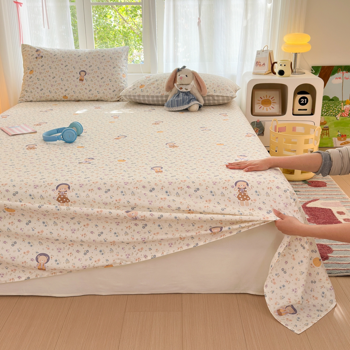 91家纺网 家纺一手货源 找家纺 清雅福 2025新款全棉柔软印花系列单床单 碎花兔熊