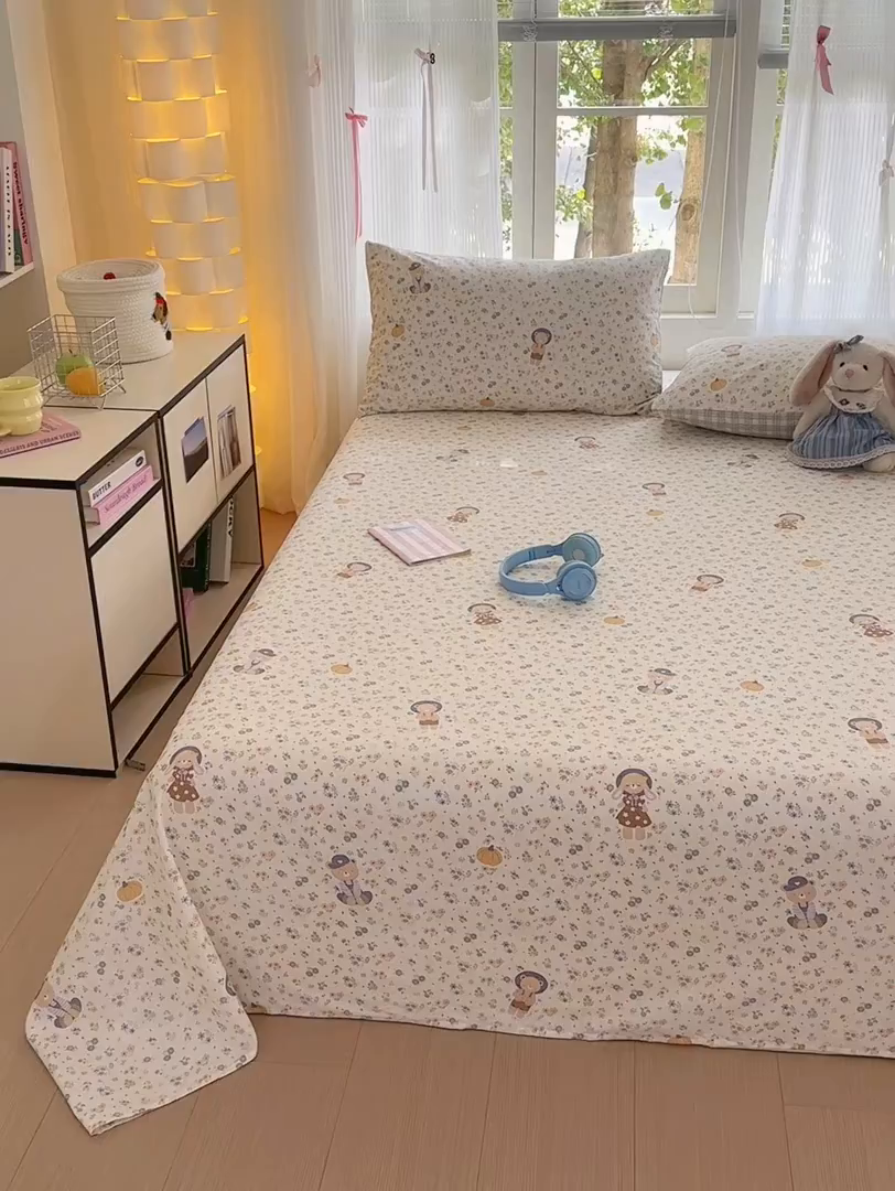 91家纺网 家纺一手货源 找家纺 清雅福 2025新款全棉柔软印花系列单床单 碎花兔熊