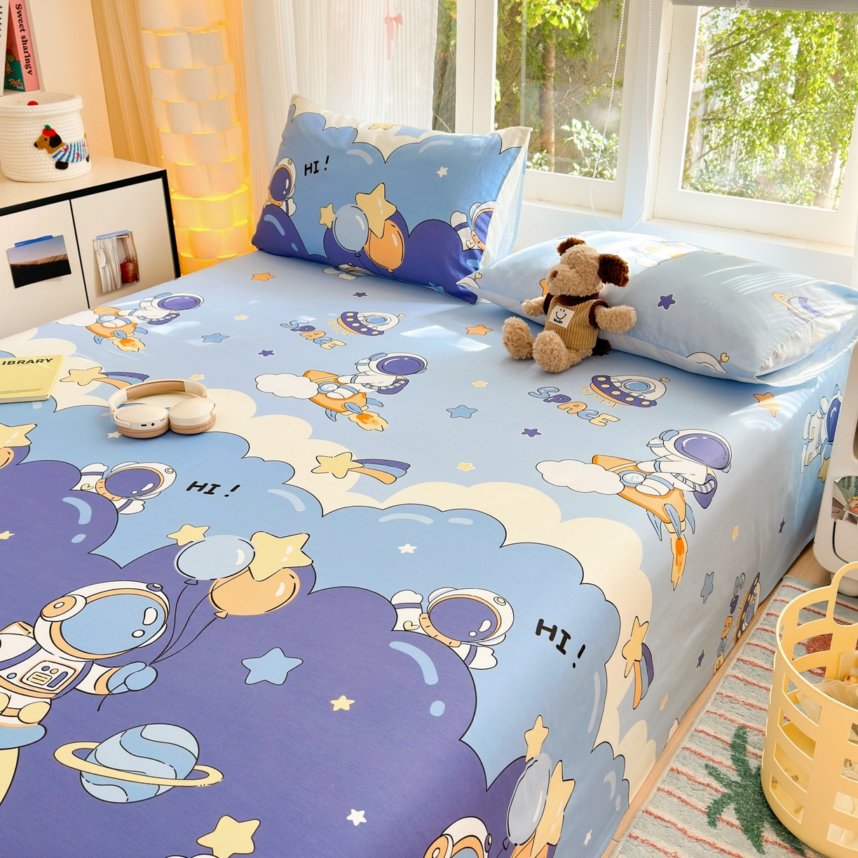 91家纺网 家纺一手货源 找家纺 清雅福 2025新款全棉柔软印花系列单床单 太空梦乐园