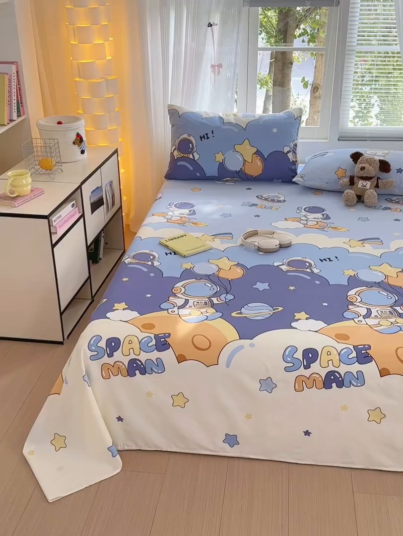 91家纺网 家纺一手货源 找家纺 清雅福 2025新款全棉柔软印花系列单床单 太空梦乐园