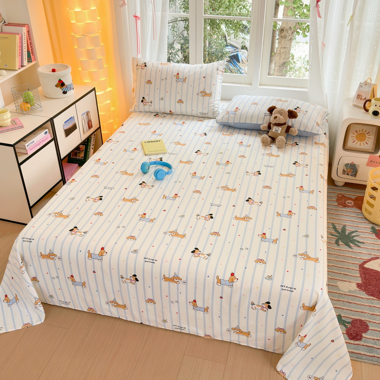 91家纺网 家纺一手货源 找家纺 清雅福 2025新款全棉柔软印花系列单床单 糖纸童年