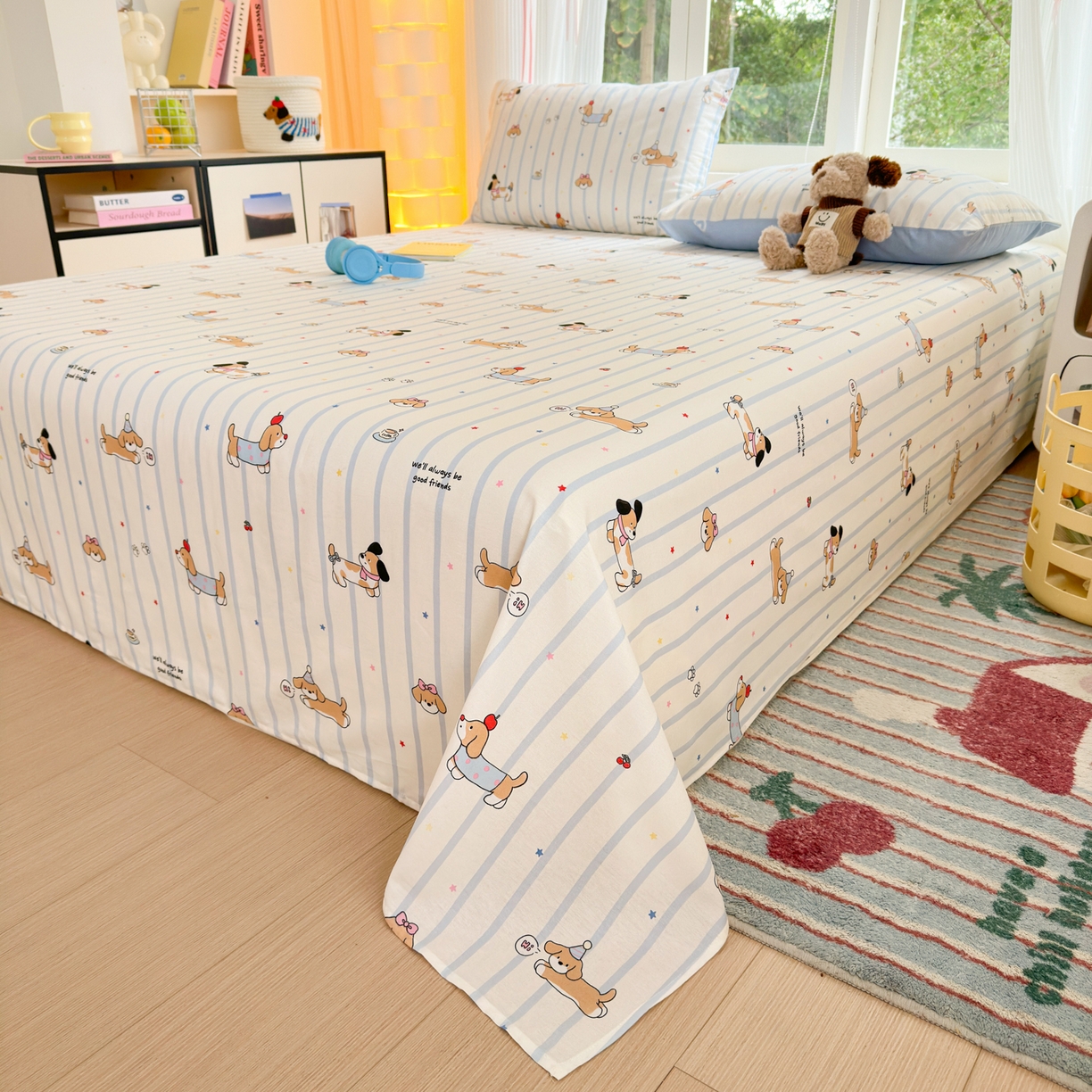 91家纺网 家纺一手货源 找家纺 清雅福 2025新款全棉柔软印花系列单床单 糖纸童年