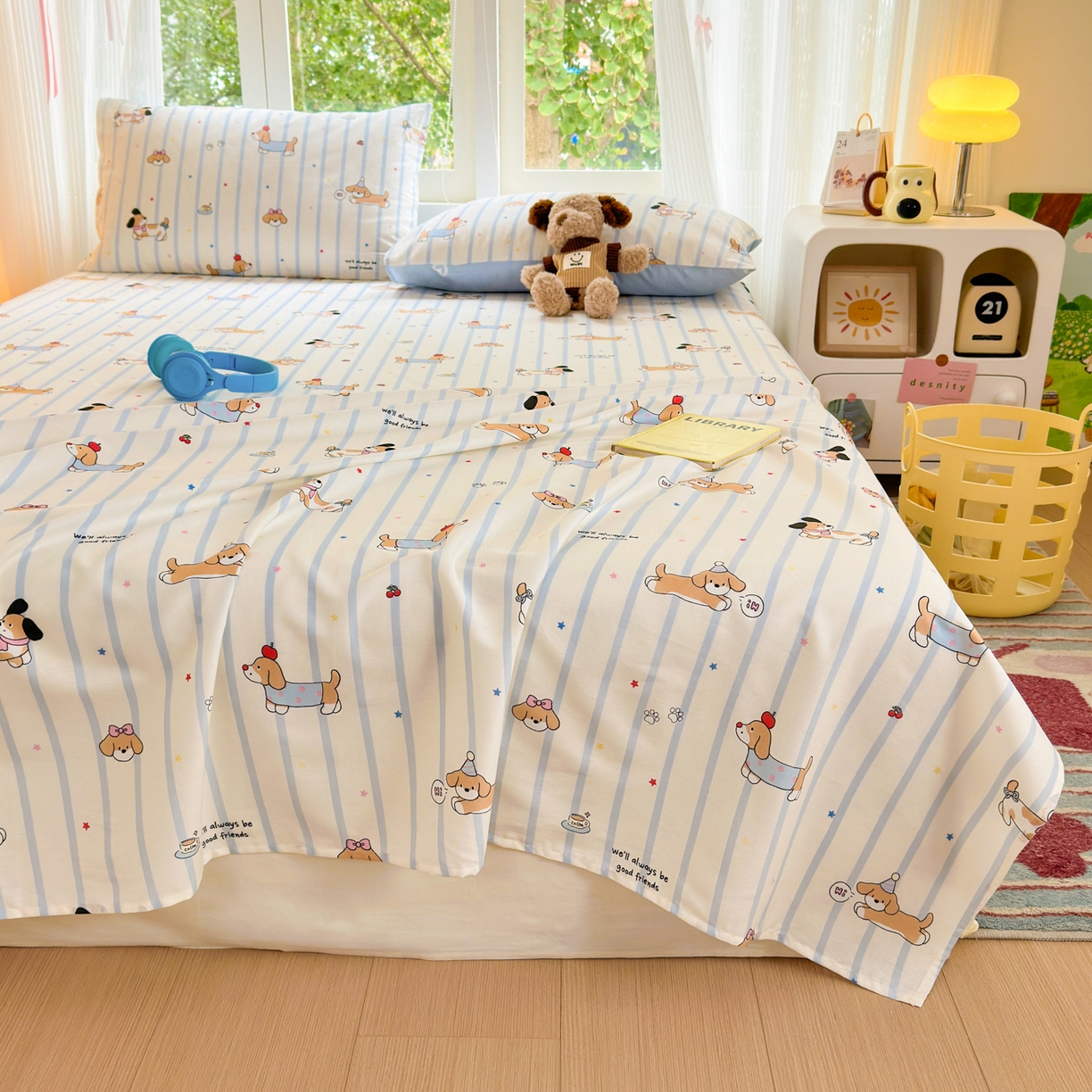 91家纺网 家纺一手货源 找家纺 清雅福 2025新款全棉柔软印花系列单床单 糖纸童年