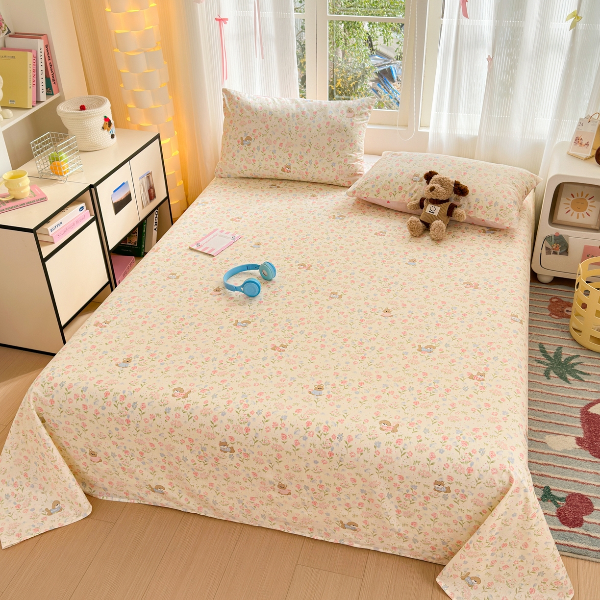 91家纺网 家纺一手货源 找家纺 清雅福 2025新款全棉柔软印花系列单床单 甜莓手记-米