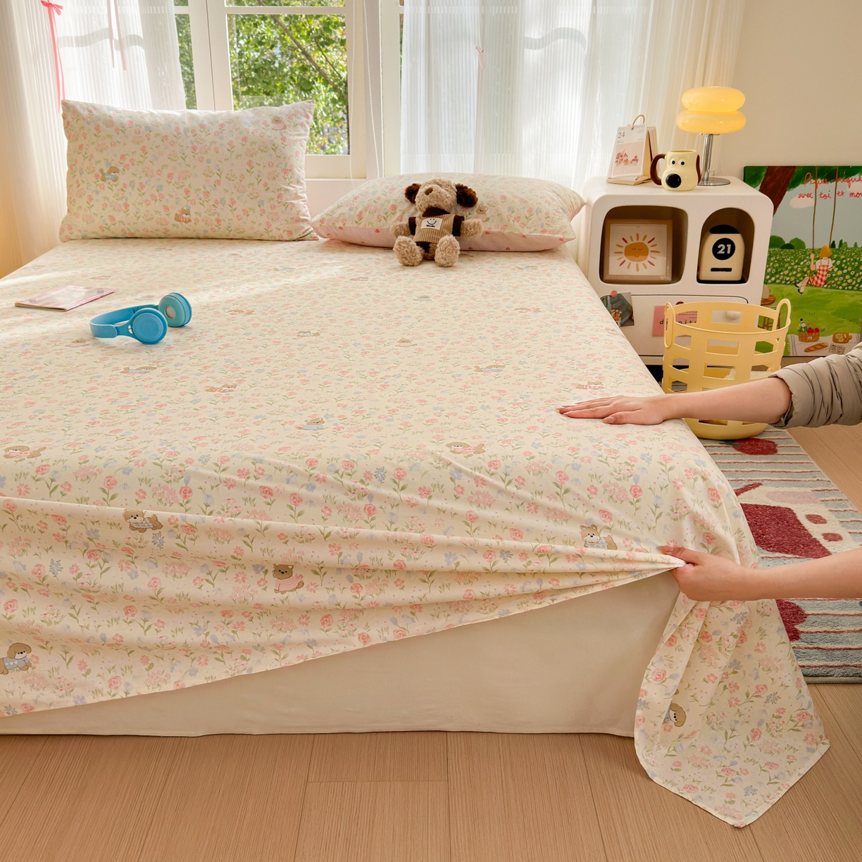 91家纺网 家纺一手货源 找家纺 清雅福 2025新款全棉柔软印花系列单床单 甜莓手记-米