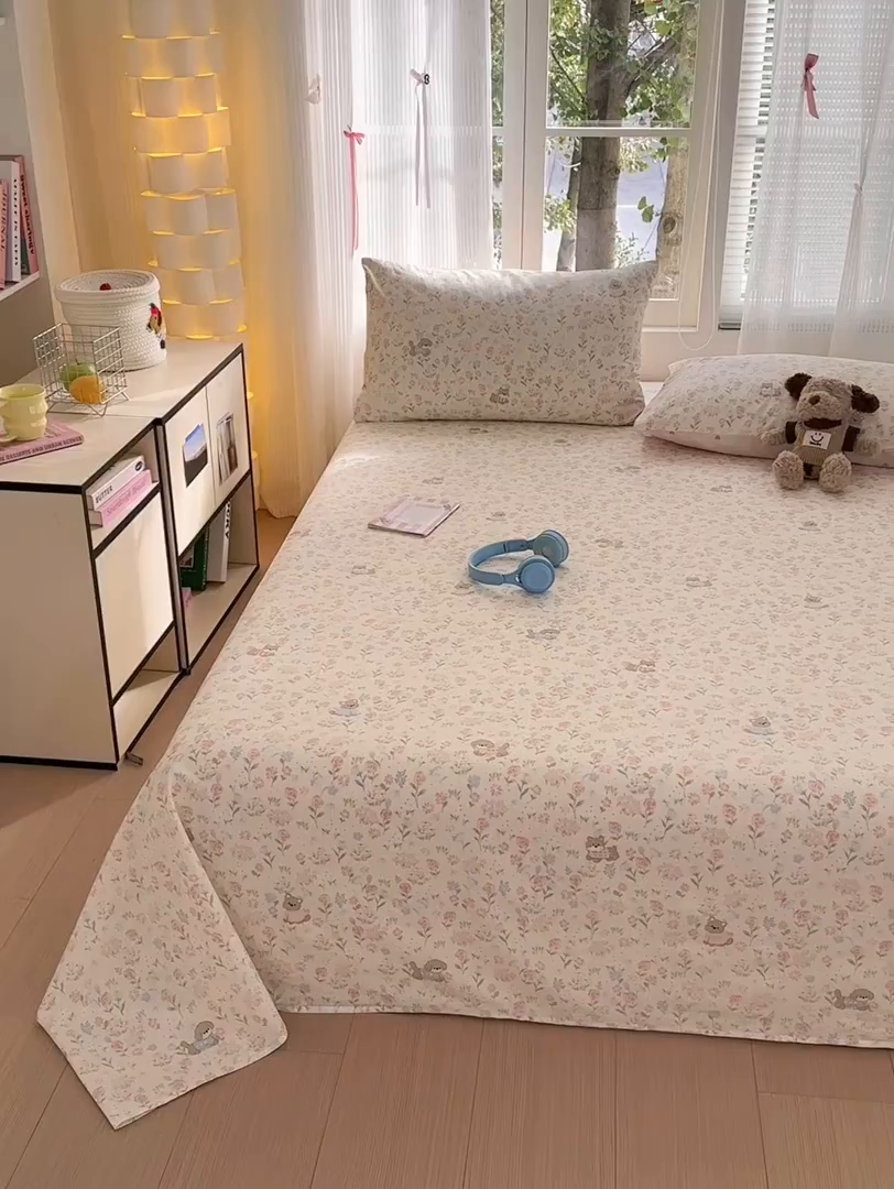 91家纺网 家纺一手货源 找家纺 清雅福 2025新款全棉柔软印花系列单床单 甜莓手记-米