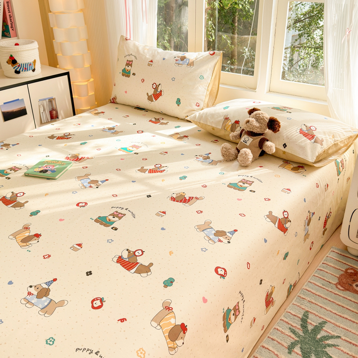 91家纺网 家纺一手货源 找家纺 清雅福 2025新款全棉柔软印花系列单床单 汪星卧室