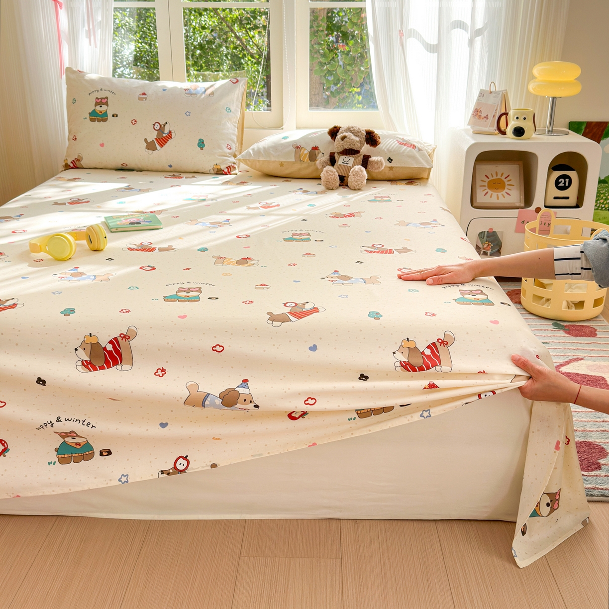 91家纺网 家纺一手货源 找家纺 清雅福 2025新款全棉柔软印花系列单床单 汪星卧室