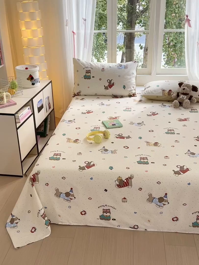 91家纺网 家纺一手货源 找家纺 清雅福 2025新款全棉柔软印花系列单床单 汪星卧室