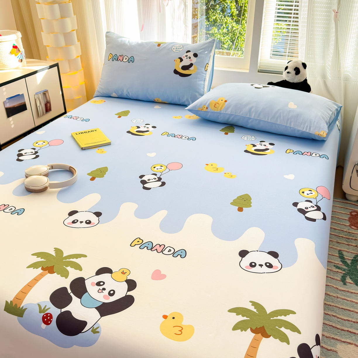 91家纺网 家纺一手货源 找家纺 清雅福 2025新款全棉柔软印花系列单床单 熊猫鸭鸭乐-兰