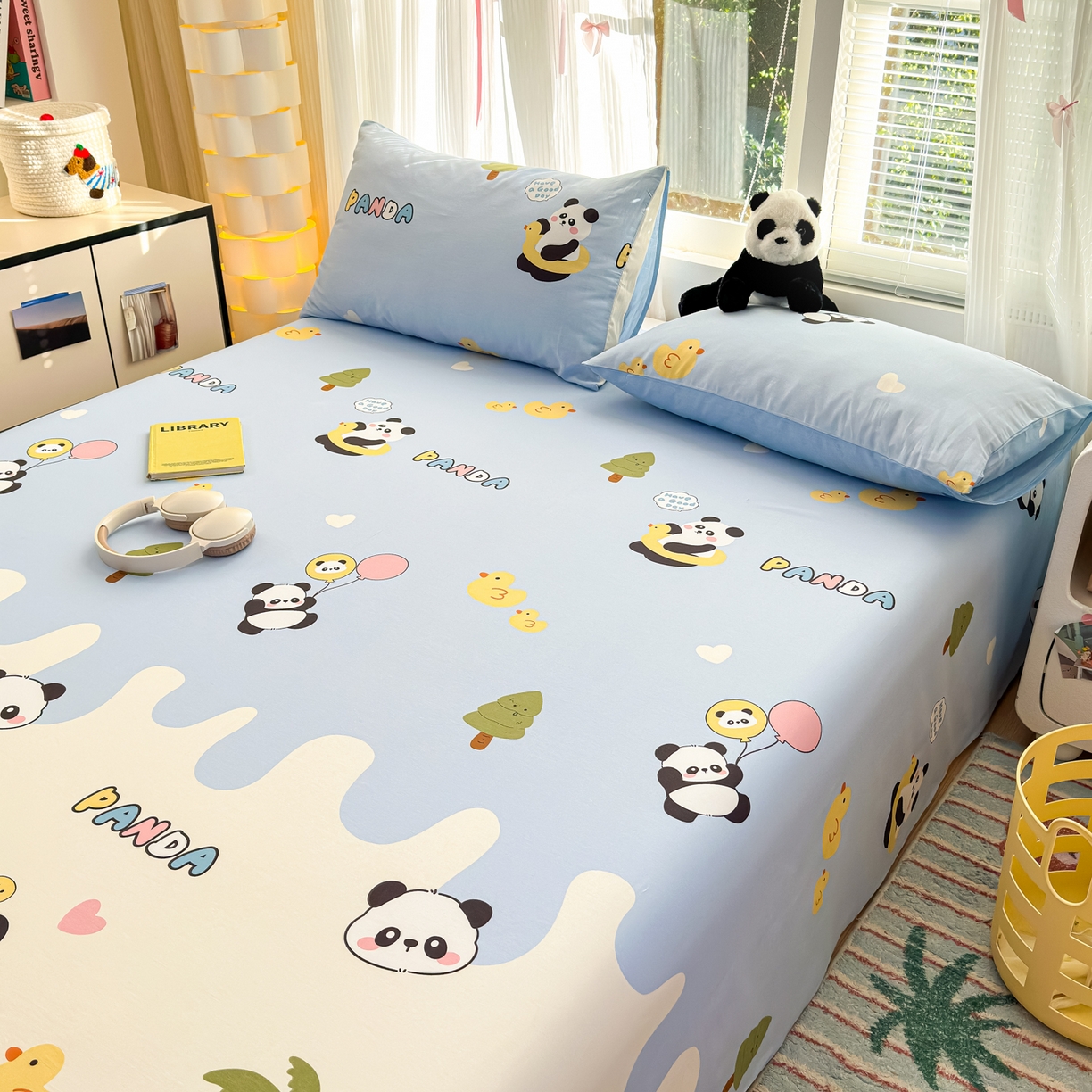 91家纺网 家纺一手货源 找家纺 清雅福 2025新款全棉柔软印花系列单床单 熊猫鸭鸭乐-兰