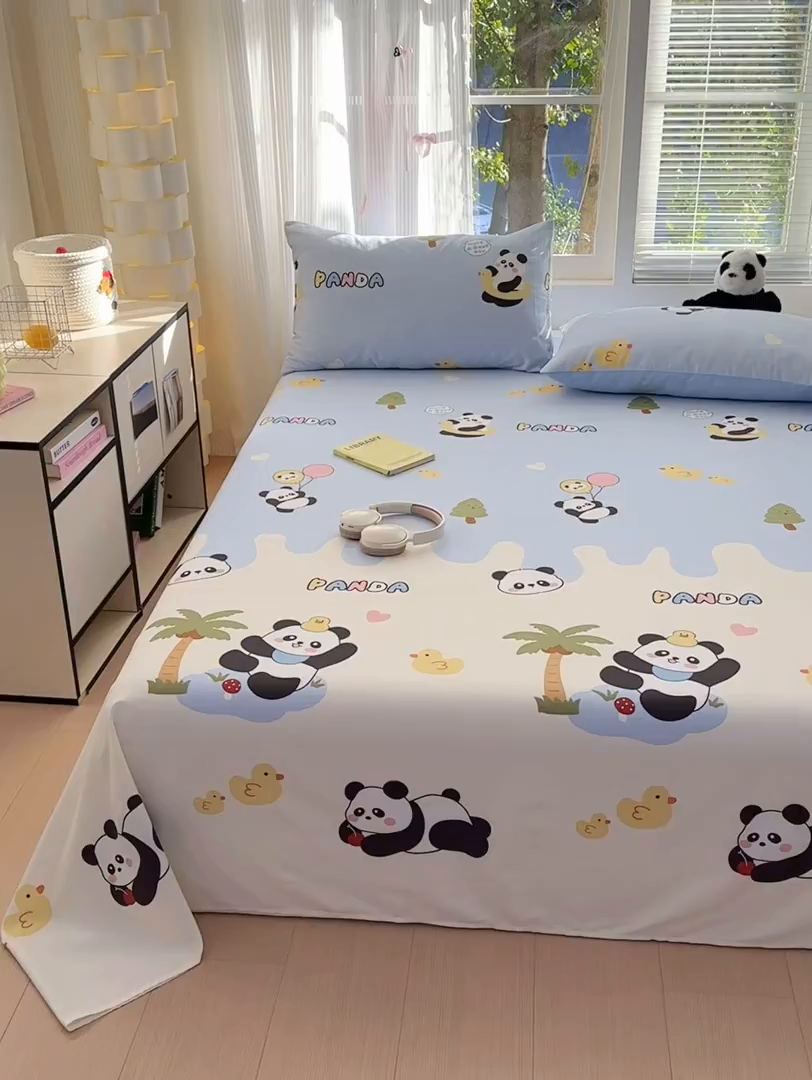91家纺网 家纺一手货源 找家纺 清雅福 2025新款全棉柔软印花系列单床单 熊猫鸭鸭乐-兰