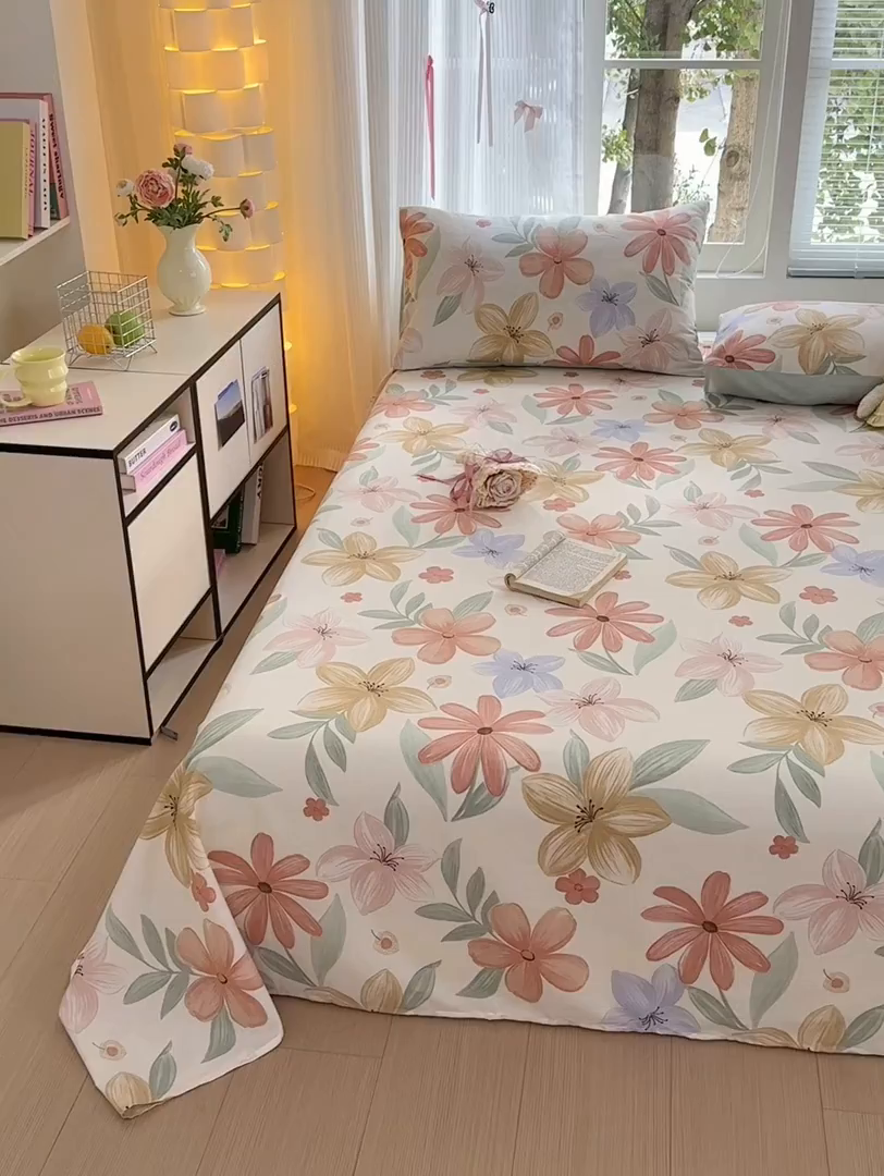 91家纺网 家纺一手货源 找家纺 清雅福 2025新款全棉柔软印花系列单床单 云裳花谷