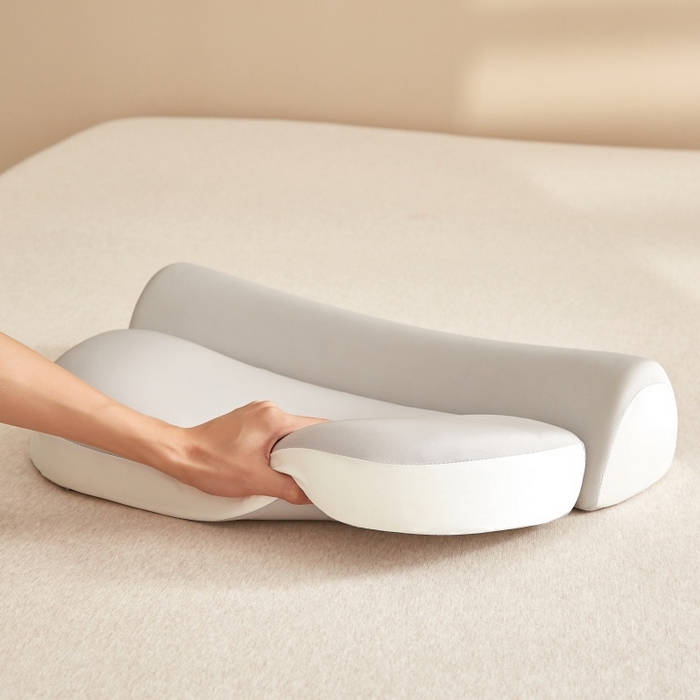 91家纺网 家纺一手货源 找家纺 珍贝家纺 2026新款零压助眠深睡枕牵引二合一组合款记忆枕 枕头枕芯 乳胶枕-- 牵引组合款-银色