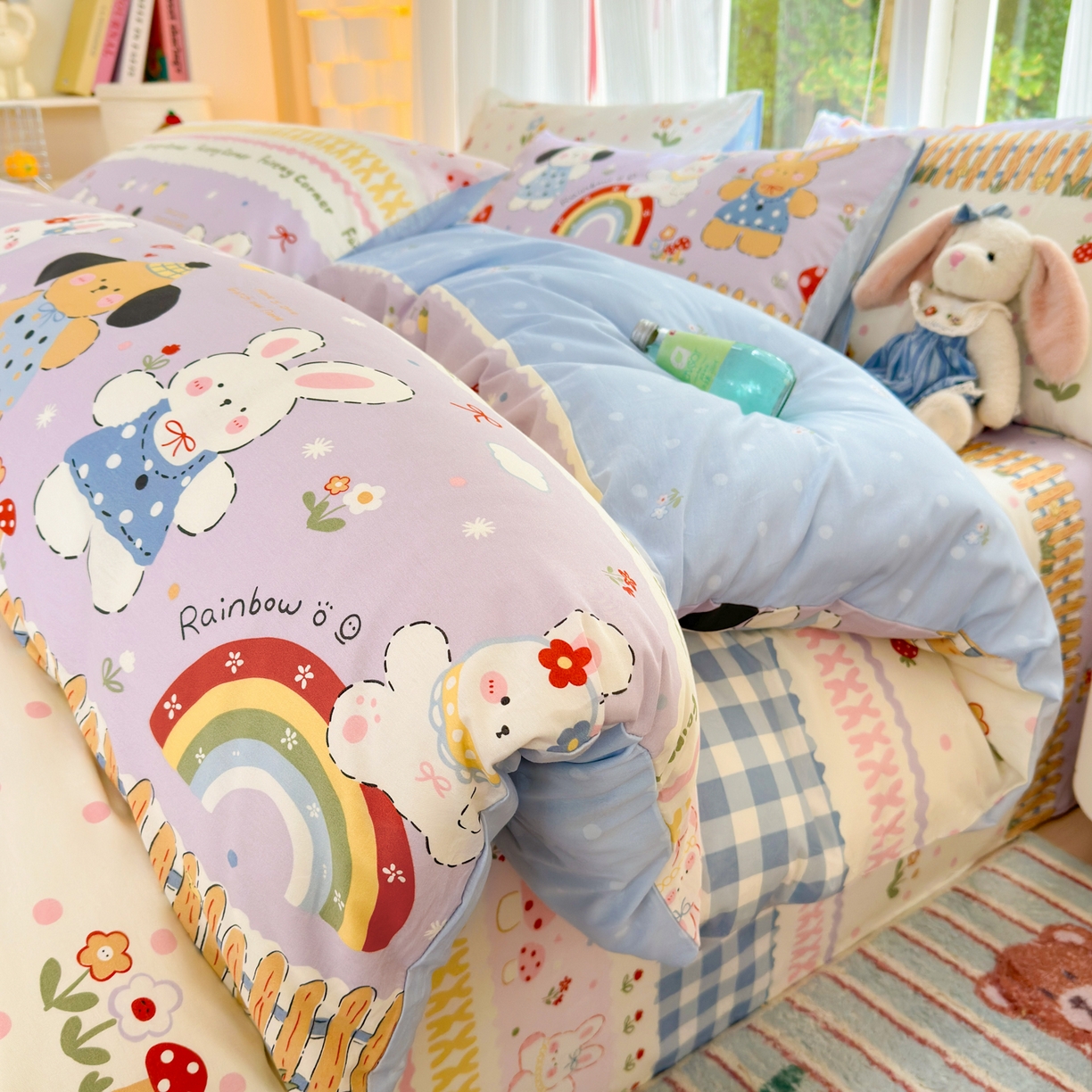 清雅福 2025新款全棉柔软印花系列四件套 彩虹小镇