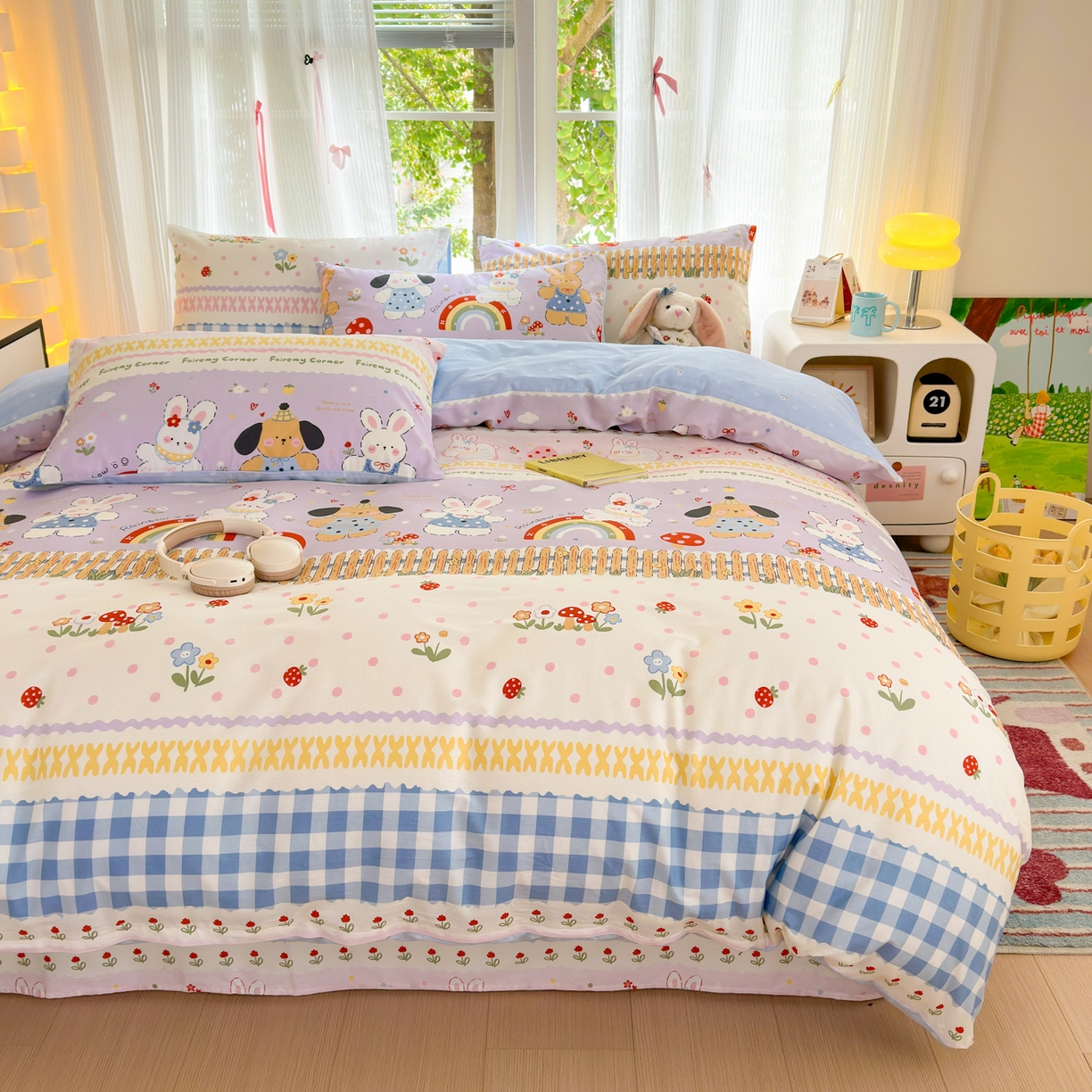 91家纺网 家纺一手货源 找家纺 清雅福 2025新款全棉柔软印花系列四件套 彩虹小镇