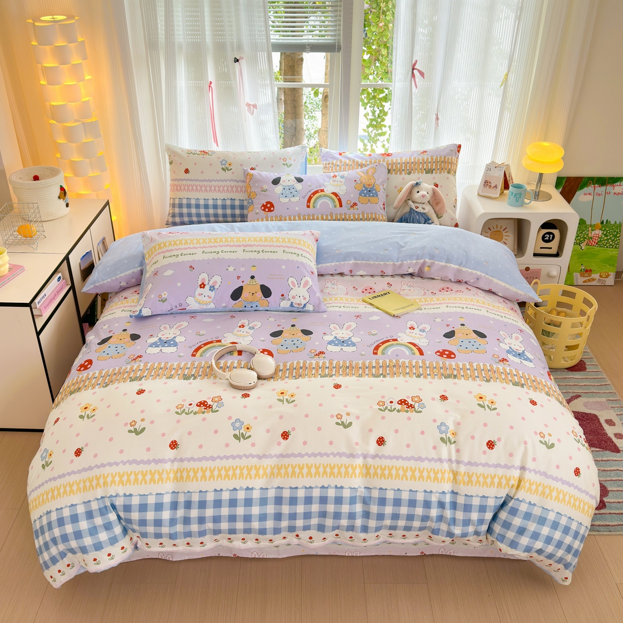 91家纺网 家纺一手货源 找家纺 清雅福 2025新款全棉柔软印花系列四件套 彩虹小镇