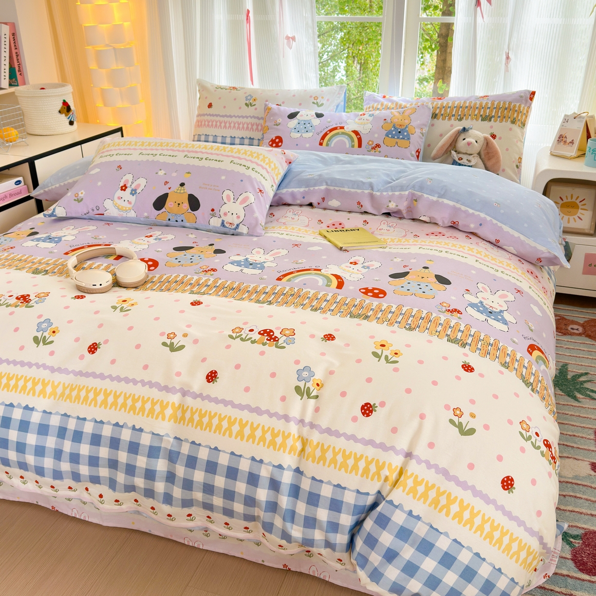 91家纺网 家纺一手货源 找家纺 清雅福 2025新款全棉柔软印花系列四件套 彩虹小镇