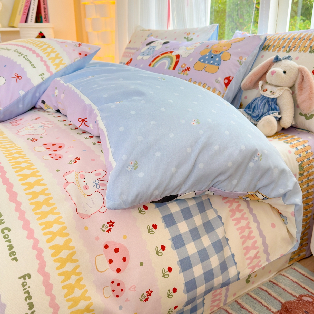 91家纺网 家纺一手货源 找家纺 清雅福 2025新款全棉柔软印花系列四件套 彩虹小镇