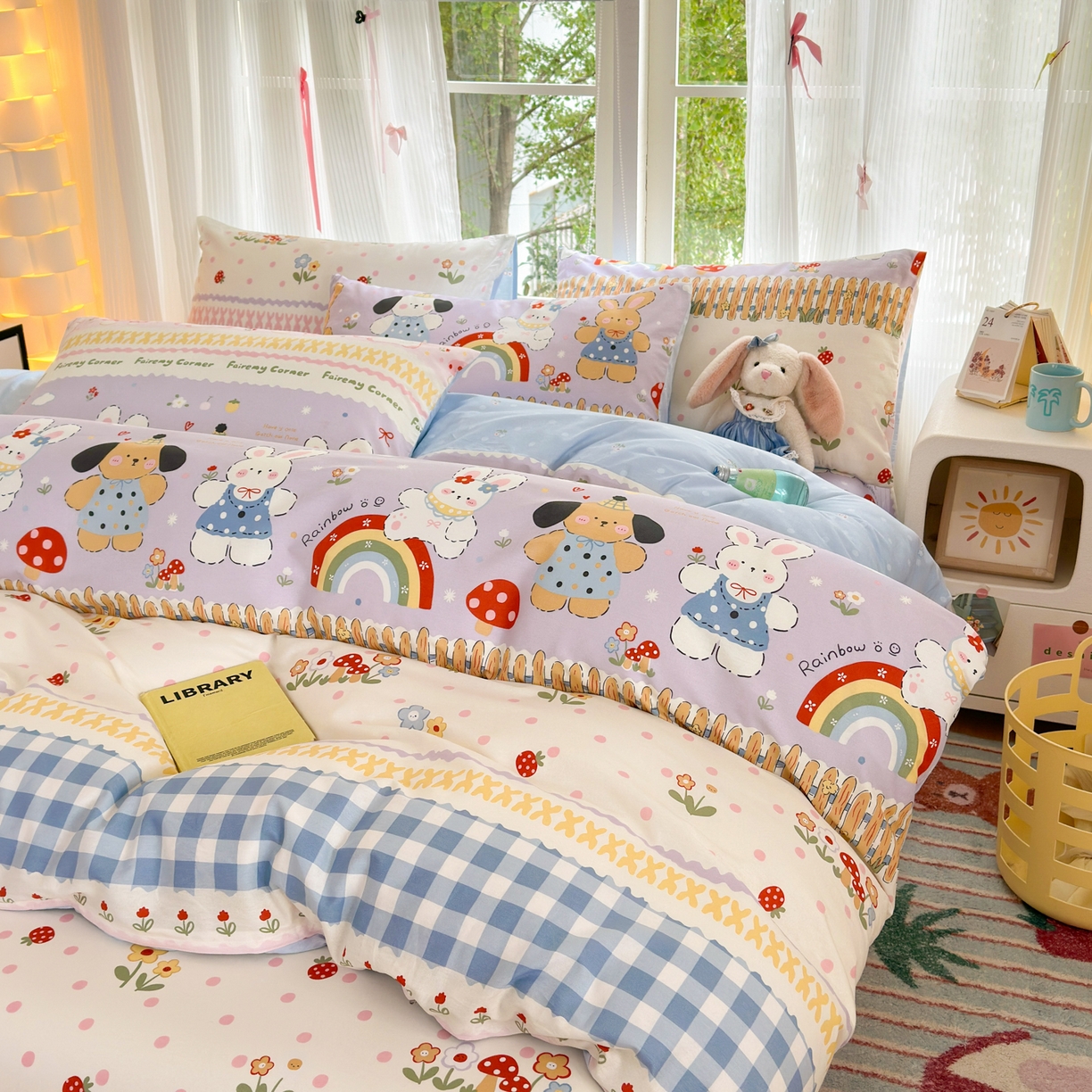 91家纺网 家纺一手货源 找家纺 清雅福 2025新款全棉柔软印花系列四件套 彩虹小镇