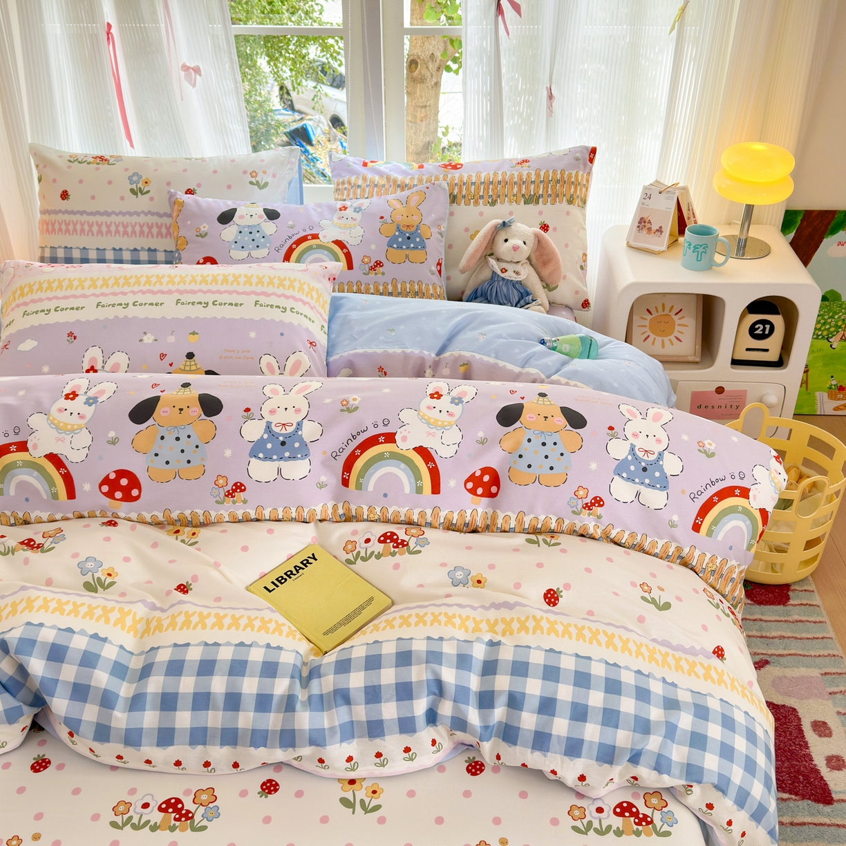 91家纺网 家纺一手货源 找家纺 清雅福 2025新款全棉柔软印花系列四件套 彩虹小镇