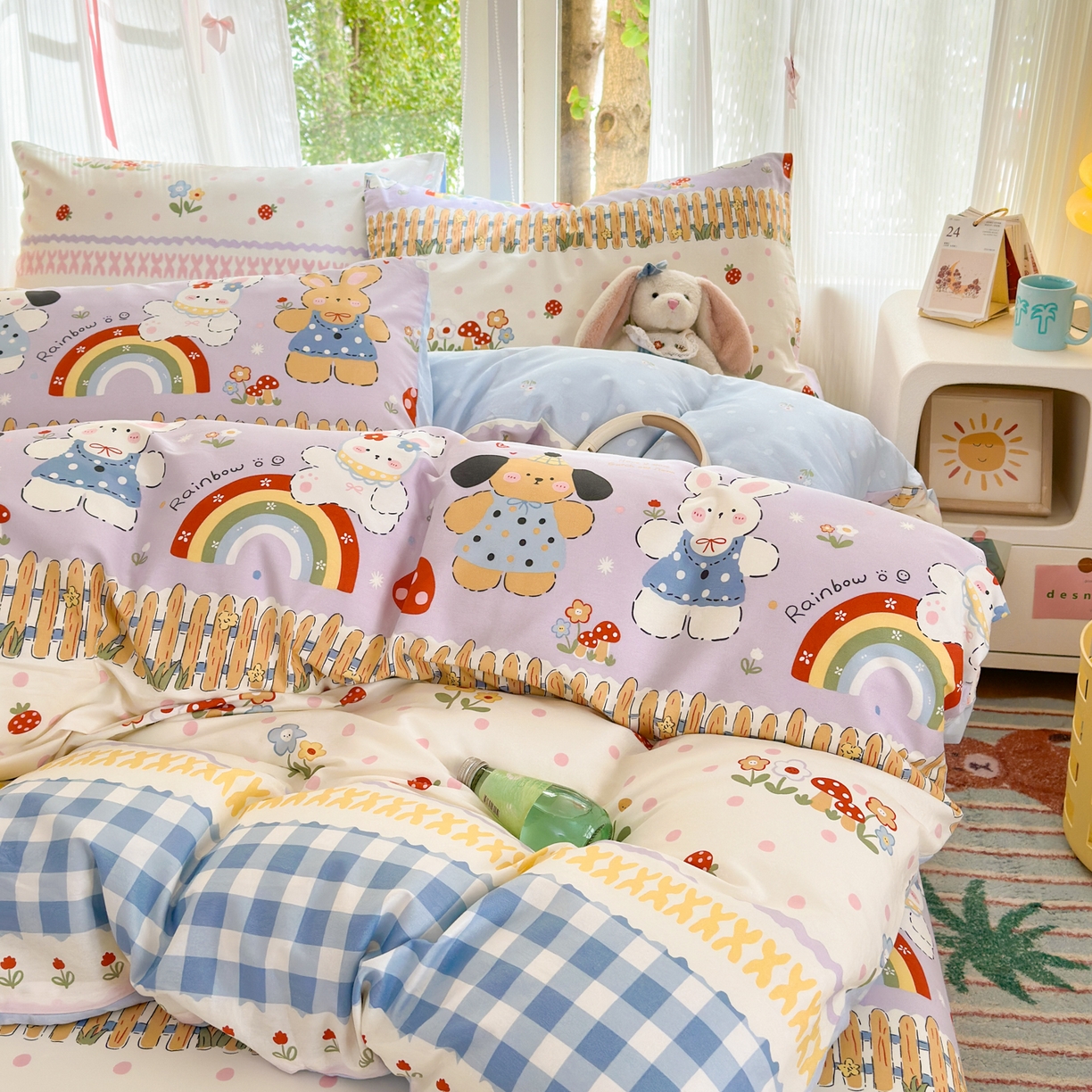 91家纺网 家纺一手货源 找家纺 清雅福 2025新款全棉柔软印花系列四件套 彩虹小镇