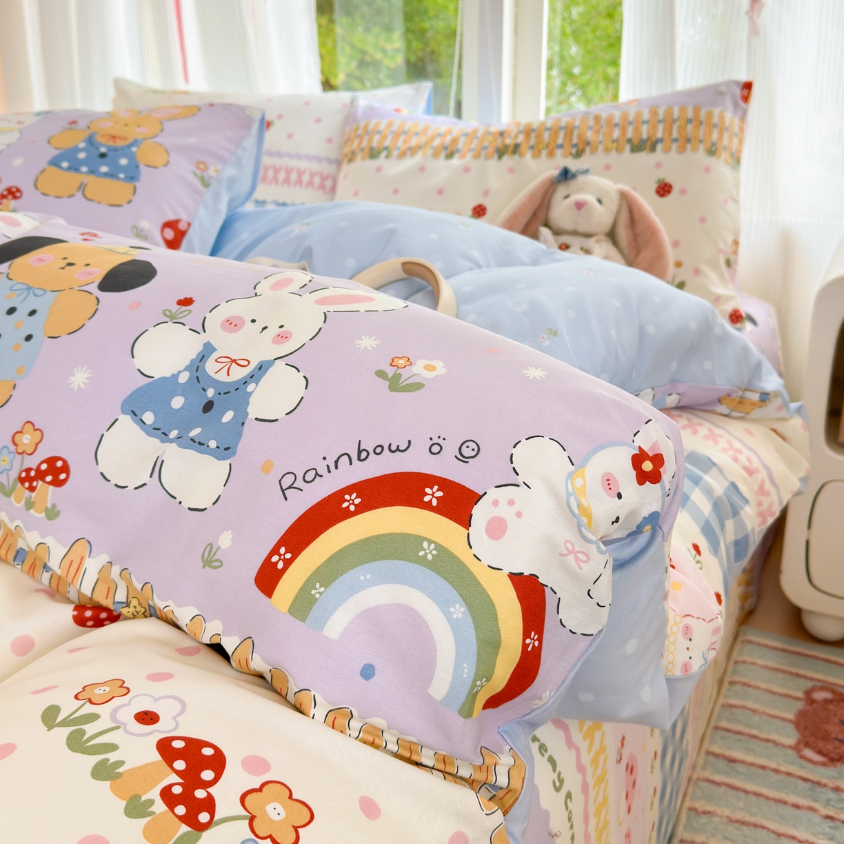 91家纺网 家纺一手货源 找家纺 清雅福 2025新款全棉柔软印花系列四件套 彩虹小镇