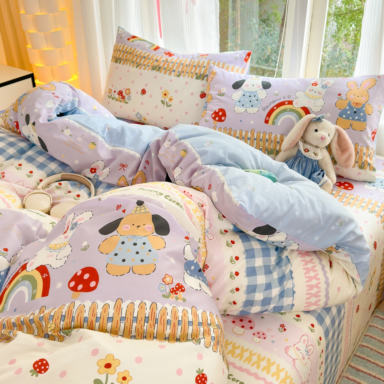 91家纺网 家纺一手货源 找家纺 清雅福 2025新款全棉柔软印花系列四件套 彩虹小镇