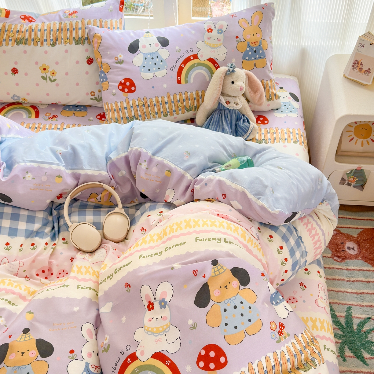 91家纺网 家纺一手货源 找家纺 清雅福 2025新款全棉柔软印花系列四件套 彩虹小镇