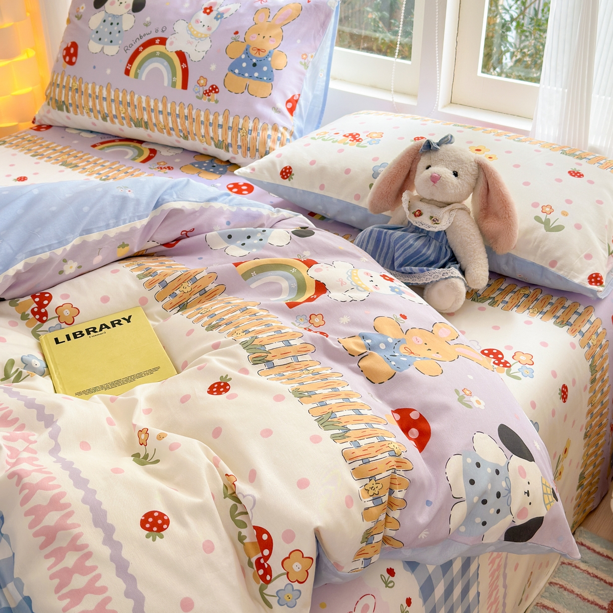 91家纺网 家纺一手货源 找家纺 清雅福 2025新款全棉柔软印花系列四件套 彩虹小镇