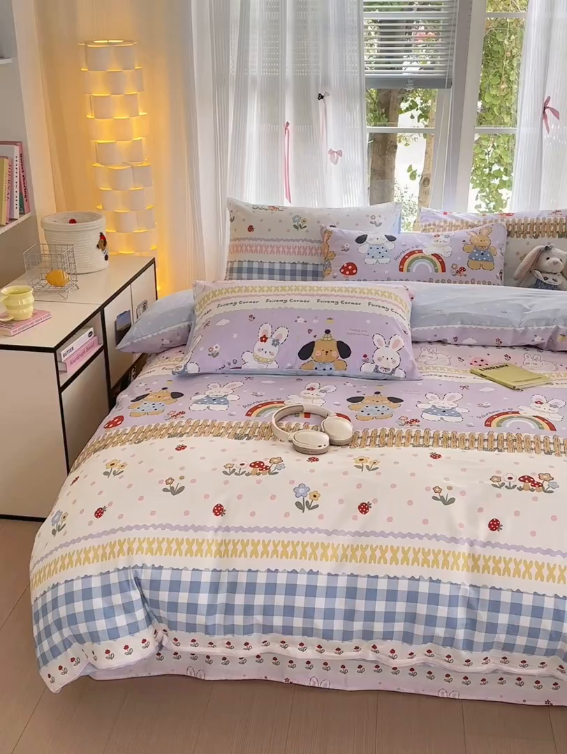 91家纺网 家纺一手货源 找家纺 清雅福 2025新款全棉柔软印花系列四件套 彩虹小镇