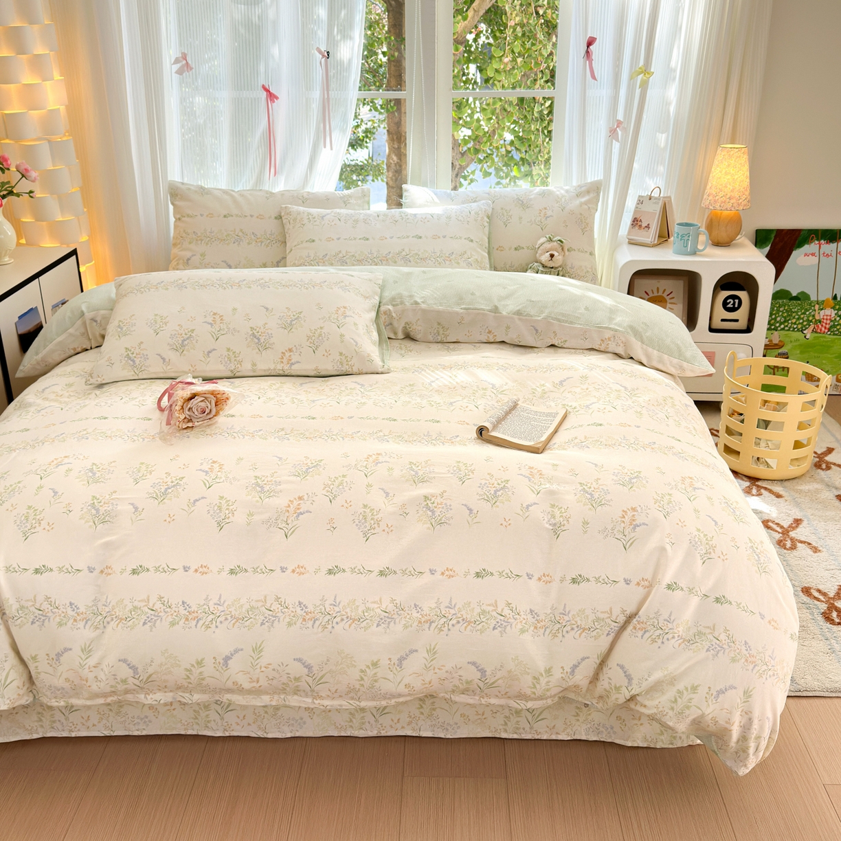 91家纺网 家纺一手货源 找家纺 清雅福 2025新款全棉柔软印花系列四件套 丛草集