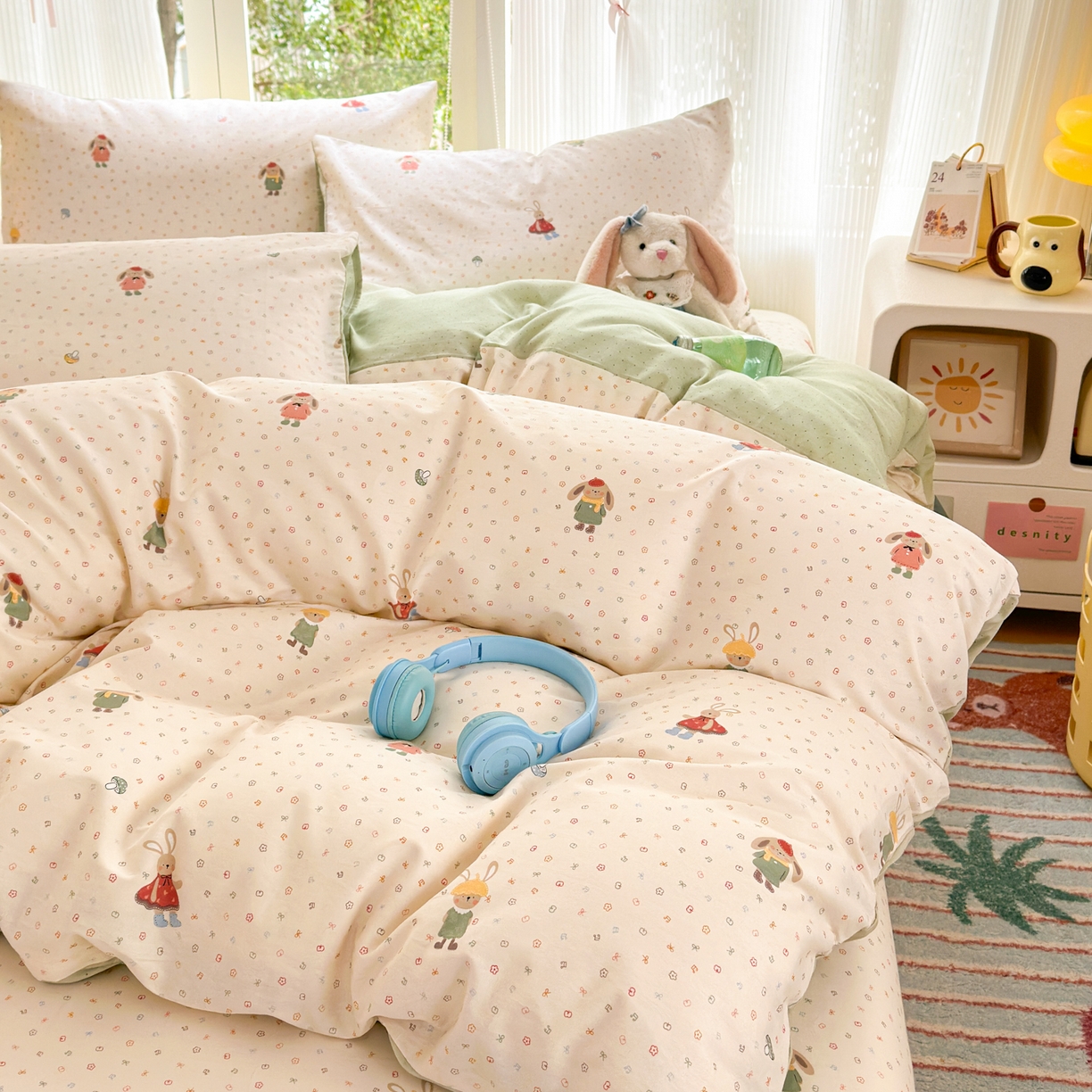 91家纺网 家纺一手货源 找家纺 清雅福 2025新款全棉柔软印花系列四件套 大耳朵