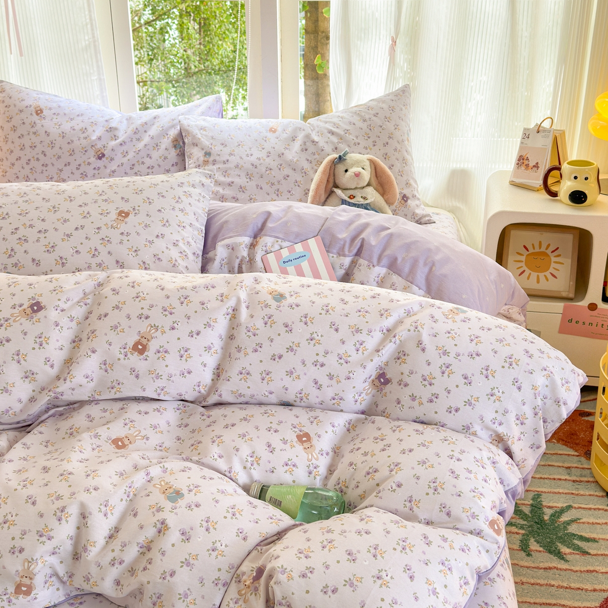 91家纺网 家纺一手货源 找家纺 清雅福 2025新款全棉柔软印花系列四件套 乖乖兔