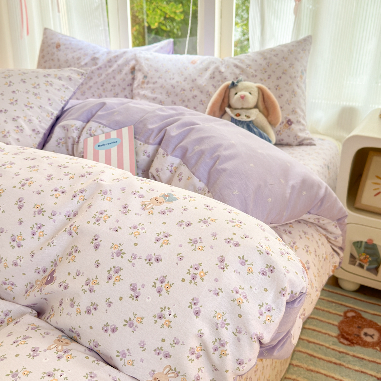 91家纺网 家纺一手货源 找家纺 清雅福 2025新款全棉柔软印花系列四件套 乖乖兔