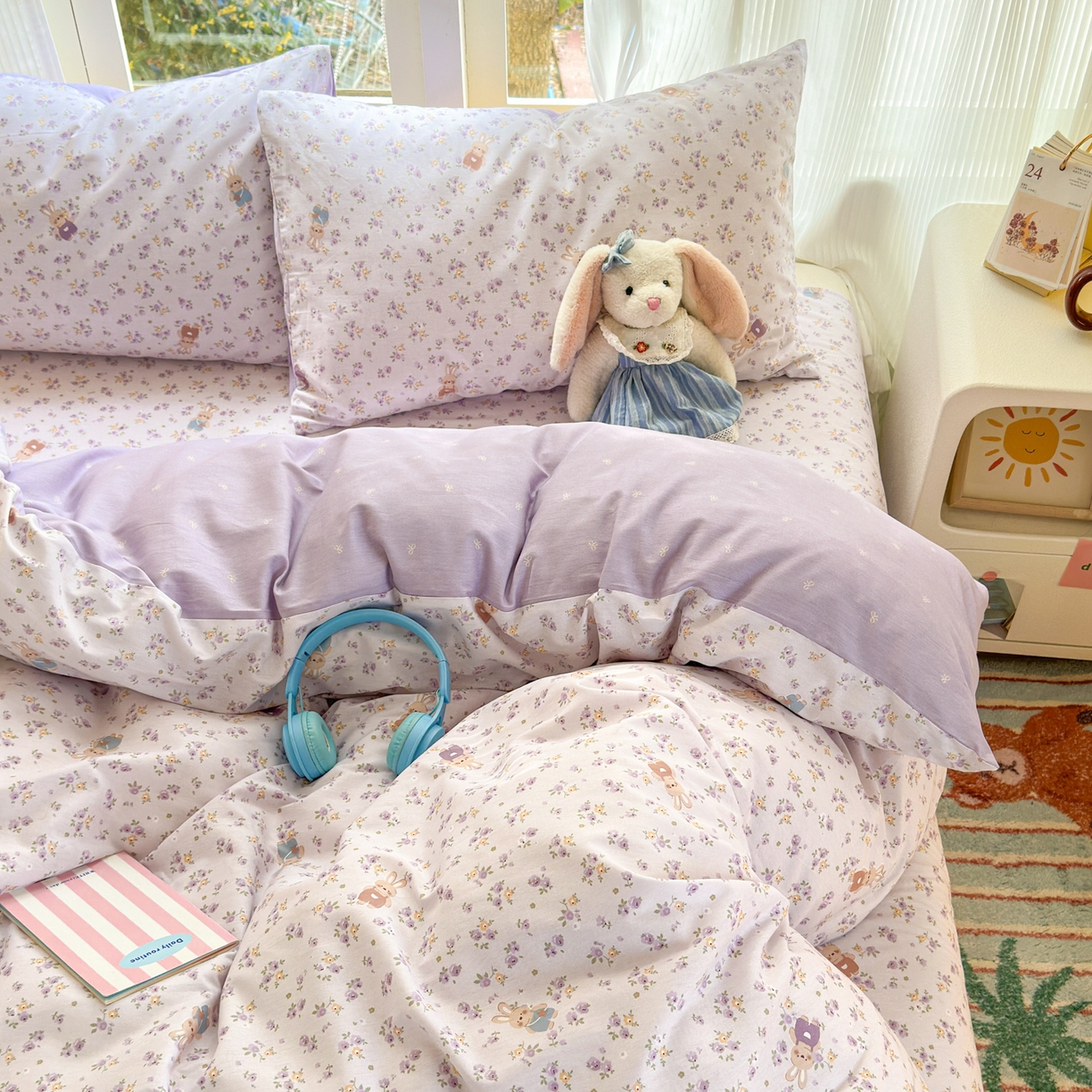 91家纺网 家纺一手货源 找家纺 清雅福 2025新款全棉柔软印花系列四件套 乖乖兔