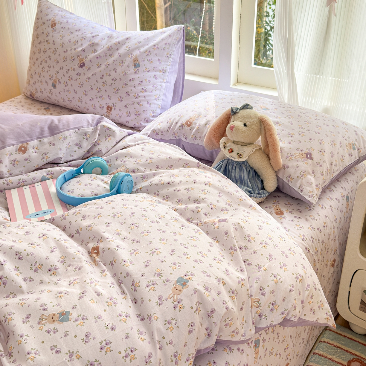 91家纺网 家纺一手货源 找家纺 清雅福 2025新款全棉柔软印花系列四件套 乖乖兔