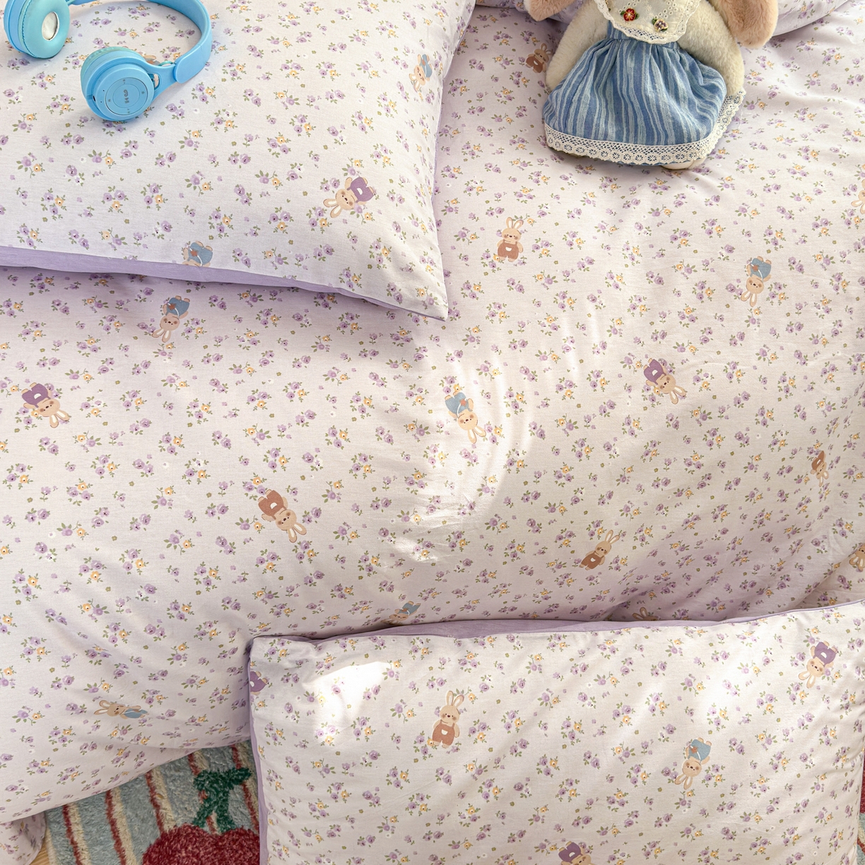 91家纺网 家纺一手货源 找家纺 清雅福 2025新款全棉柔软印花系列四件套 乖乖兔