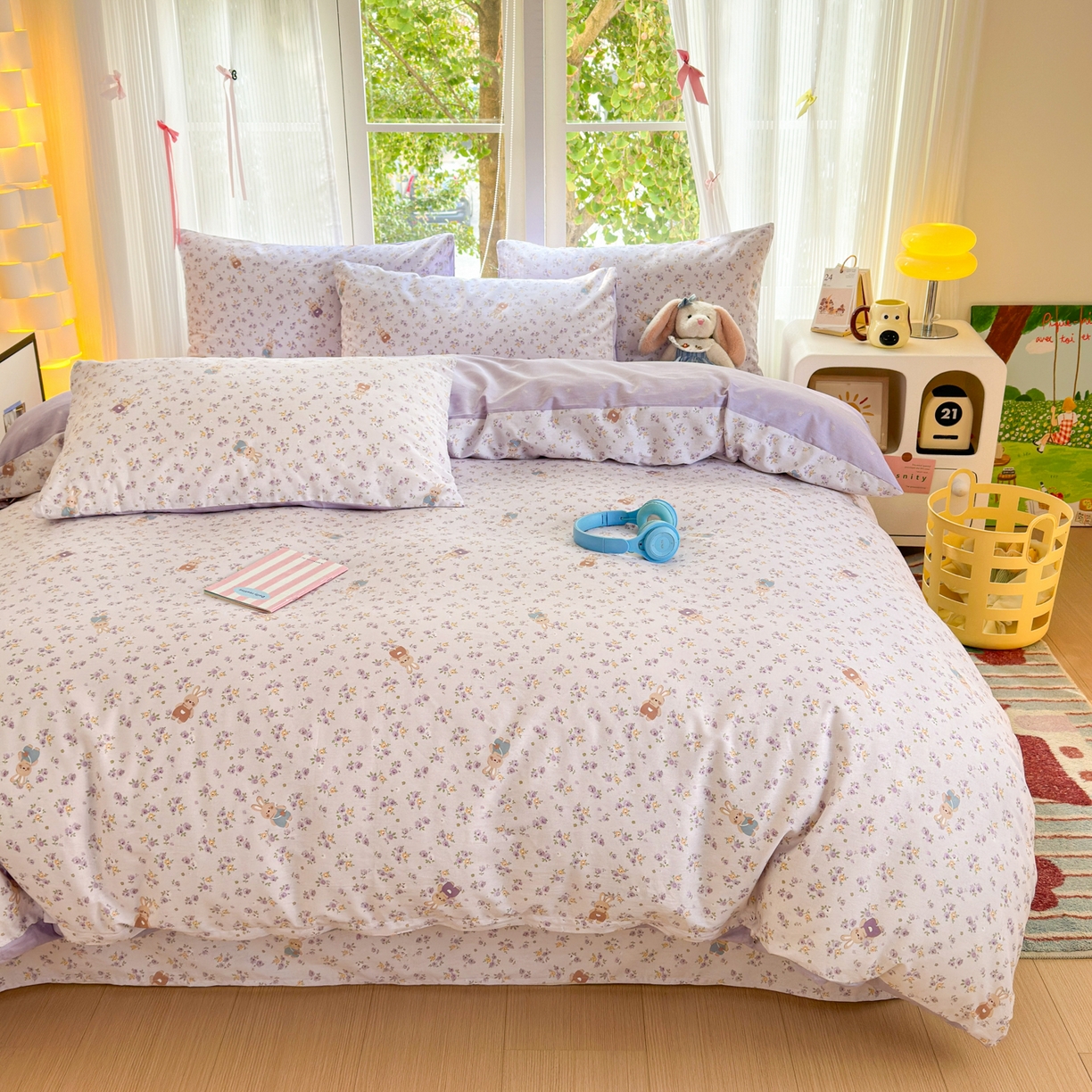 91家纺网 家纺一手货源 找家纺 清雅福 2025新款全棉柔软印花系列四件套 乖乖兔