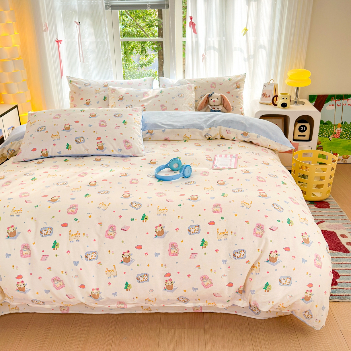 91家纺网 家纺一手货源 找家纺 清雅福 2025新款全棉柔软印花系列四件套 滚滚绣球团