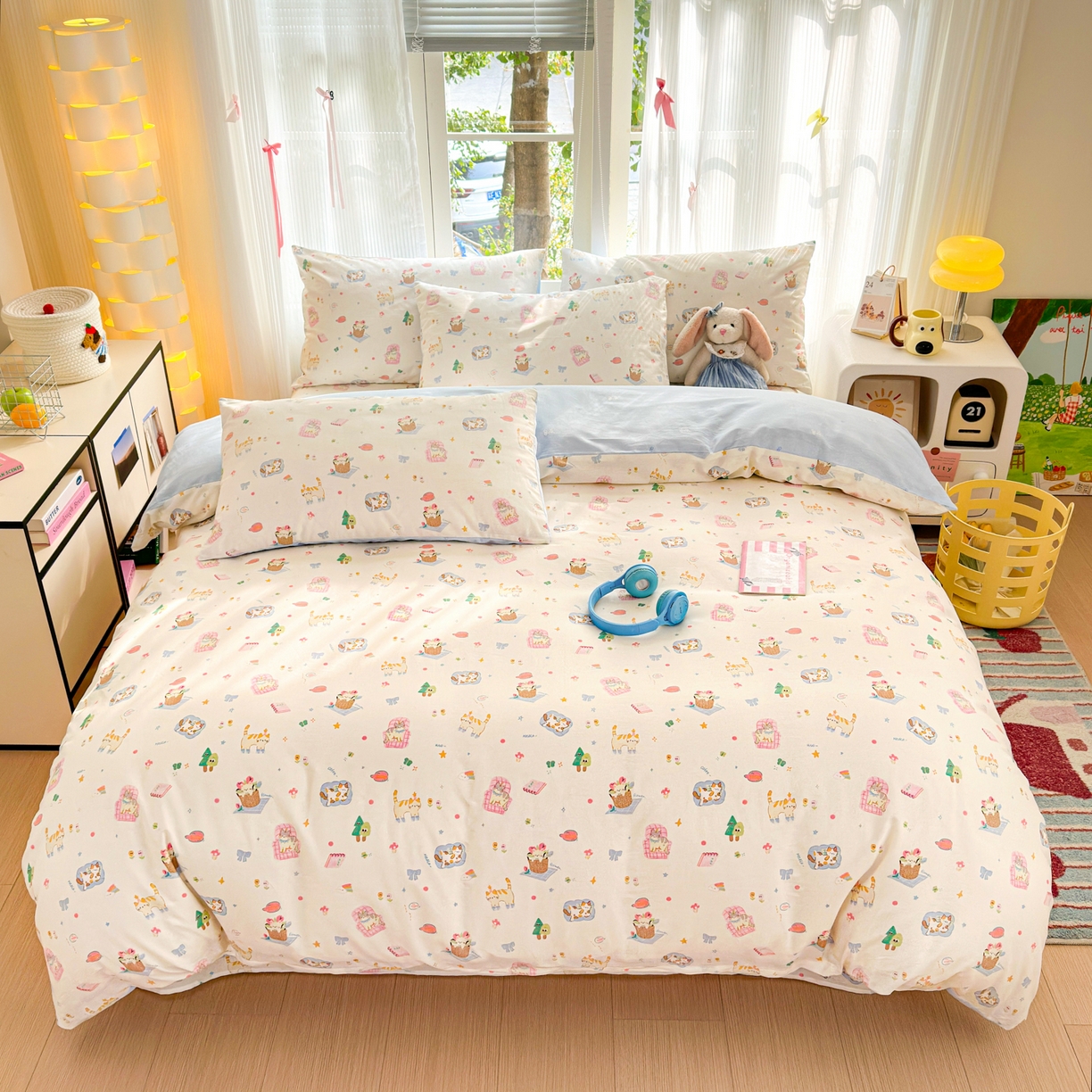 91家纺网 家纺一手货源 找家纺 清雅福 2025新款全棉柔软印花系列四件套 滚滚绣球团