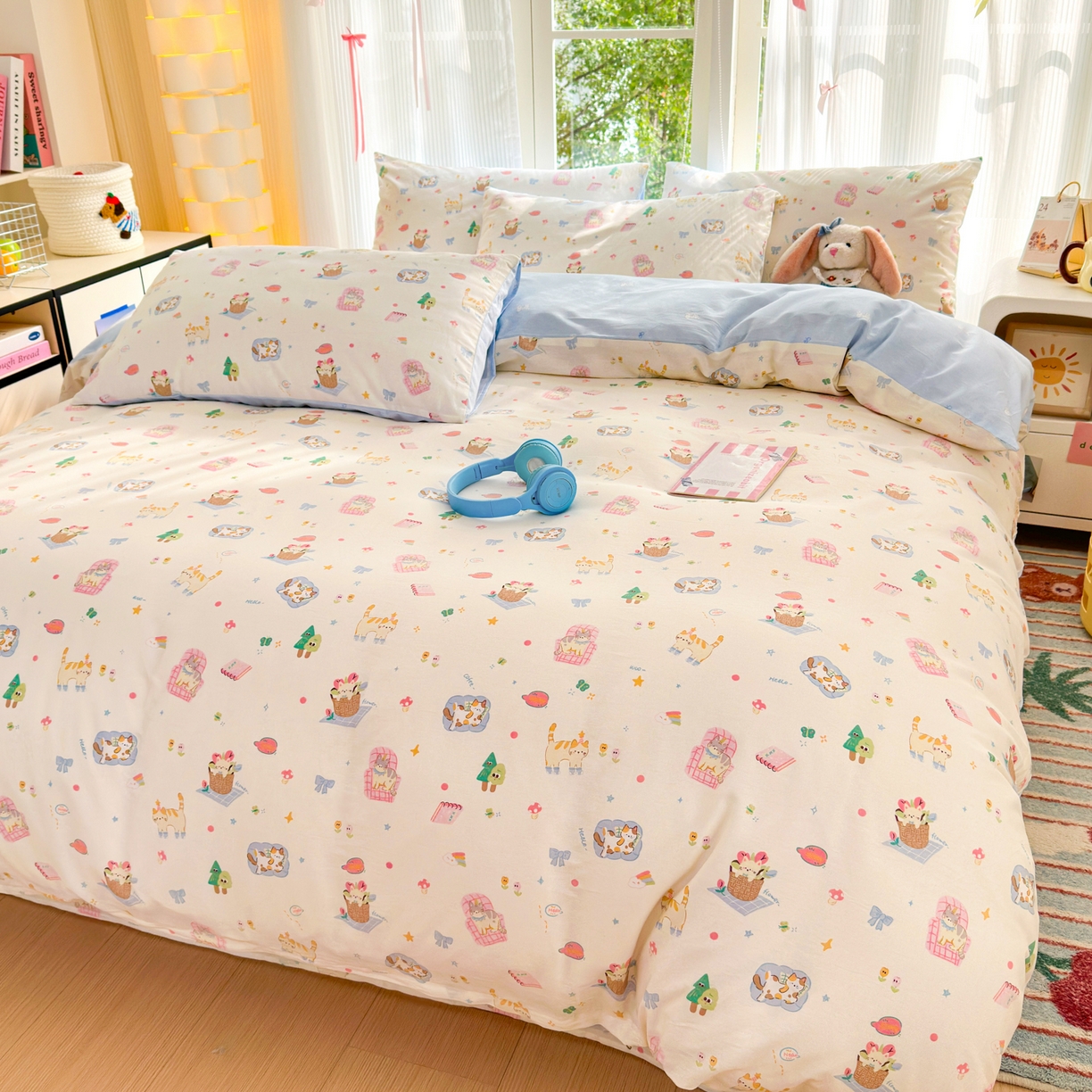 91家纺网 家纺一手货源 找家纺 清雅福 2025新款全棉柔软印花系列四件套 滚滚绣球团