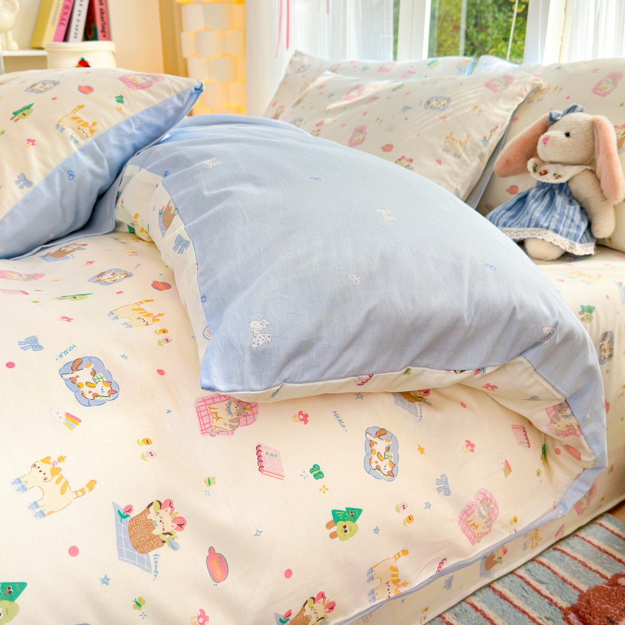 91家纺网 家纺一手货源 找家纺 清雅福 2025新款全棉柔软印花系列四件套 滚滚绣球团