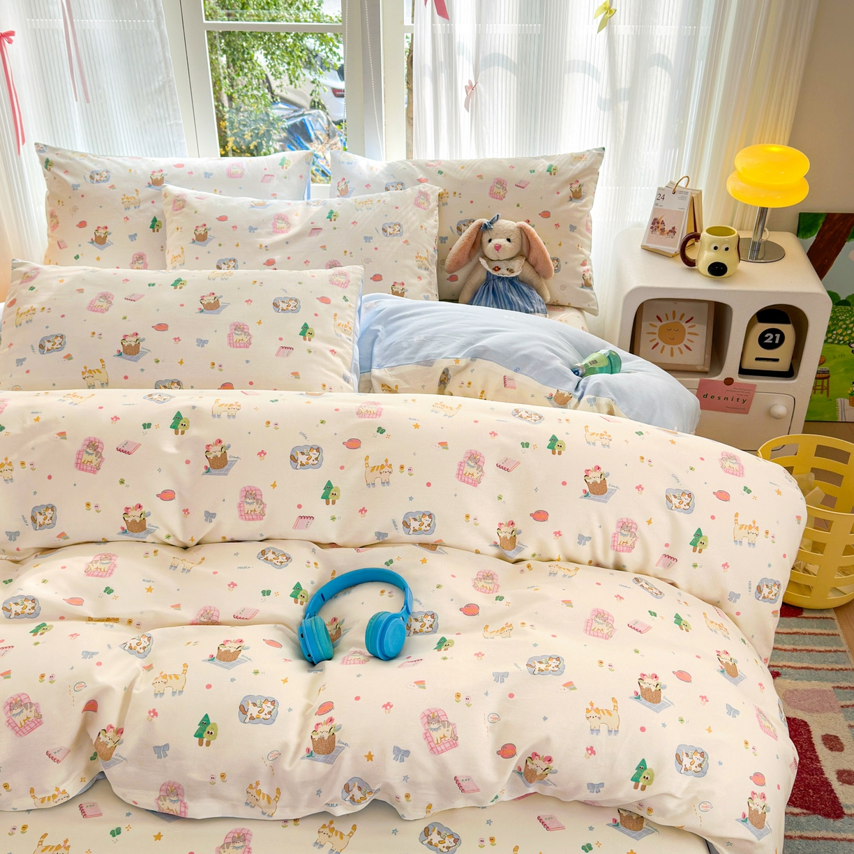 91家纺网 家纺一手货源 找家纺 清雅福 2025新款全棉柔软印花系列四件套 滚滚绣球团