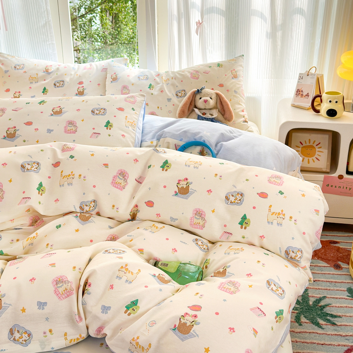 91家纺网 家纺一手货源 找家纺 清雅福 2025新款全棉柔软印花系列四件套 滚滚绣球团