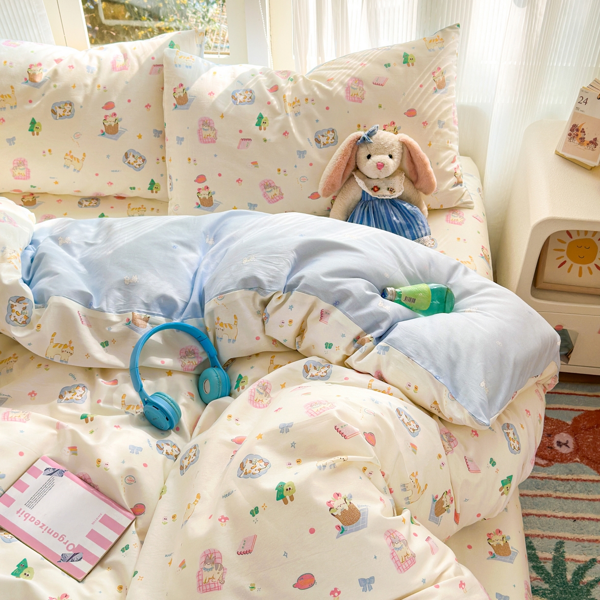 91家纺网 家纺一手货源 找家纺 清雅福 2025新款全棉柔软印花系列四件套 滚滚绣球团