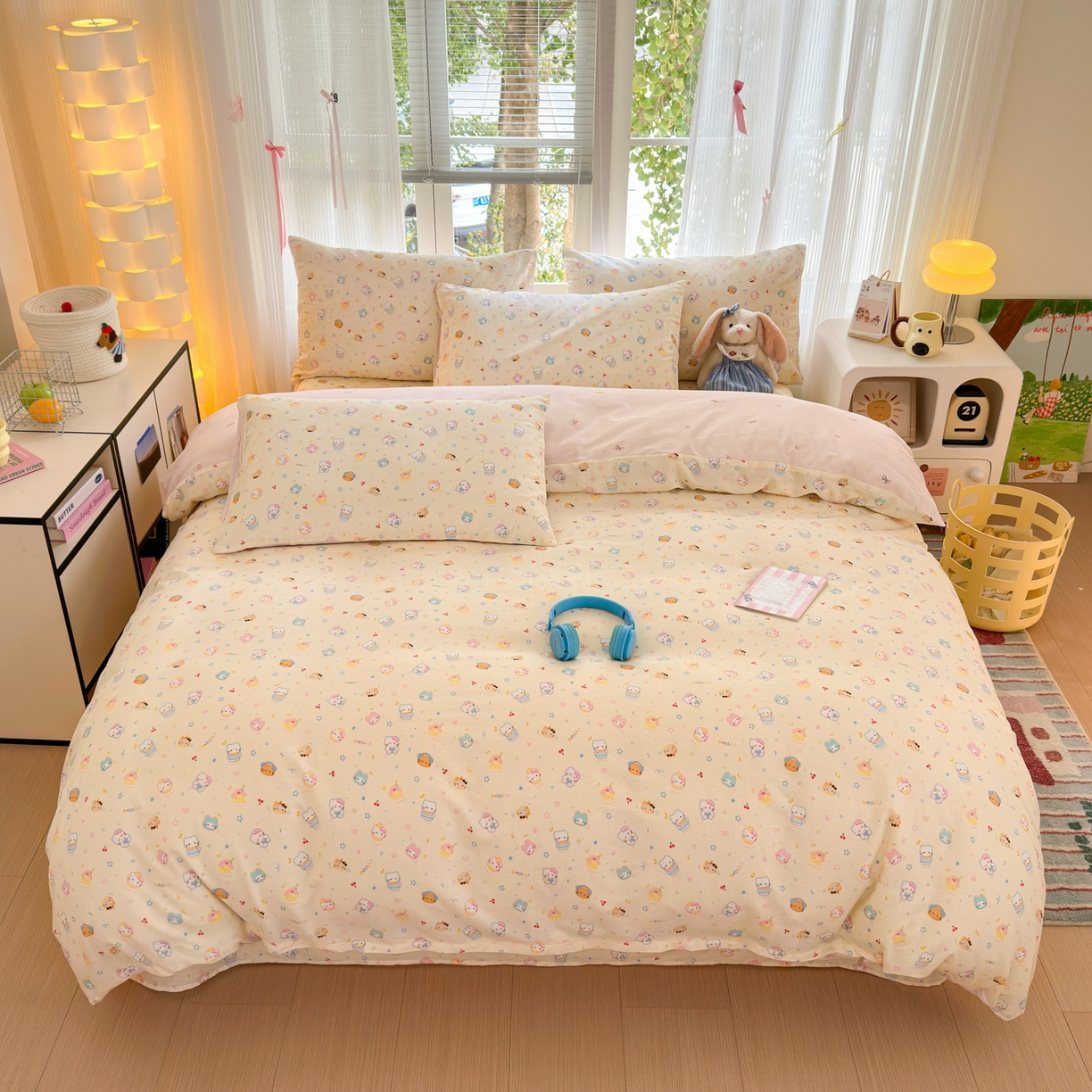 91家纺网 家纺一手货源 找家纺 清雅福 2025新款全棉柔软印花系列四件套 蜜罐猫猫