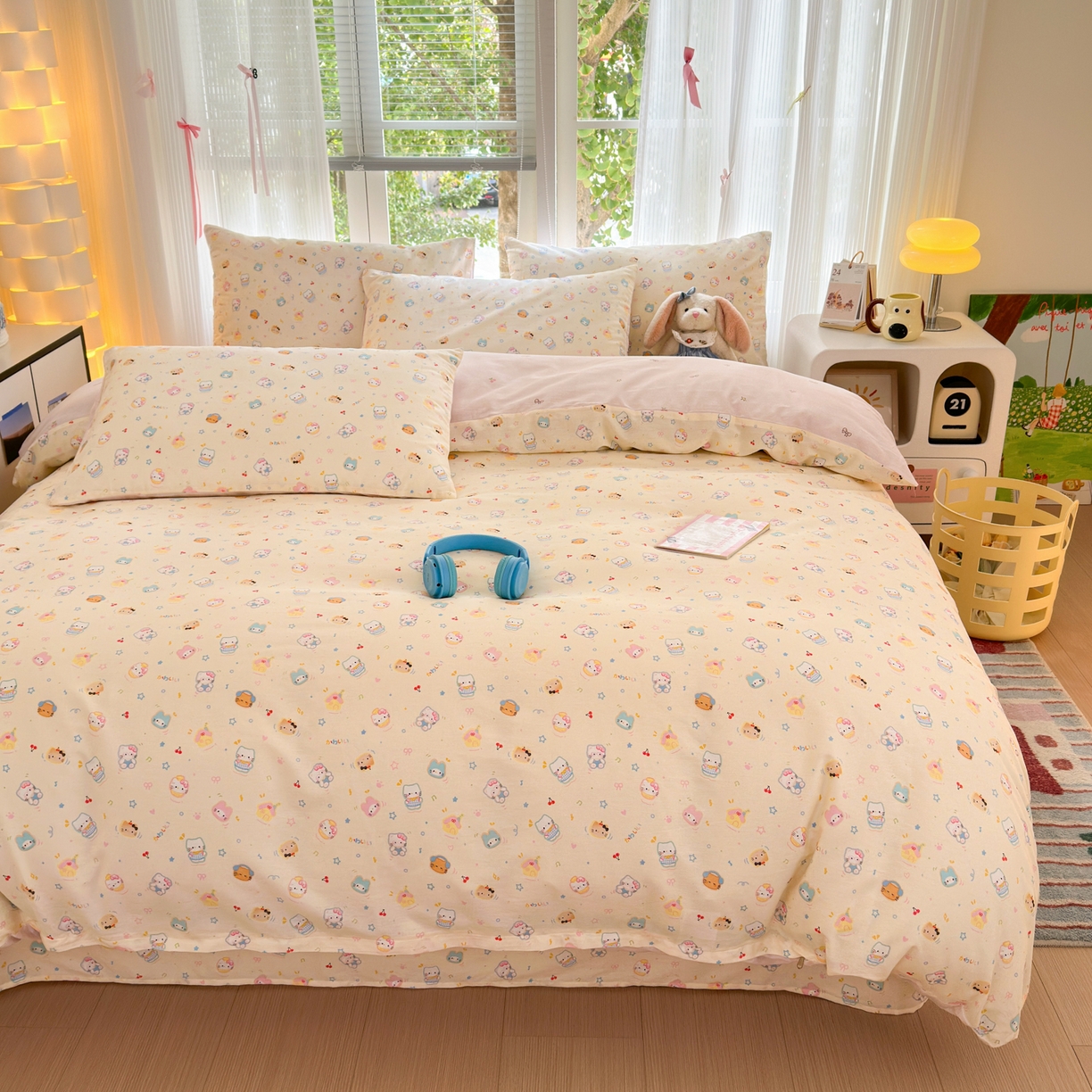 91家纺网 家纺一手货源 找家纺 清雅福 2025新款全棉柔软印花系列四件套 蜜罐猫猫